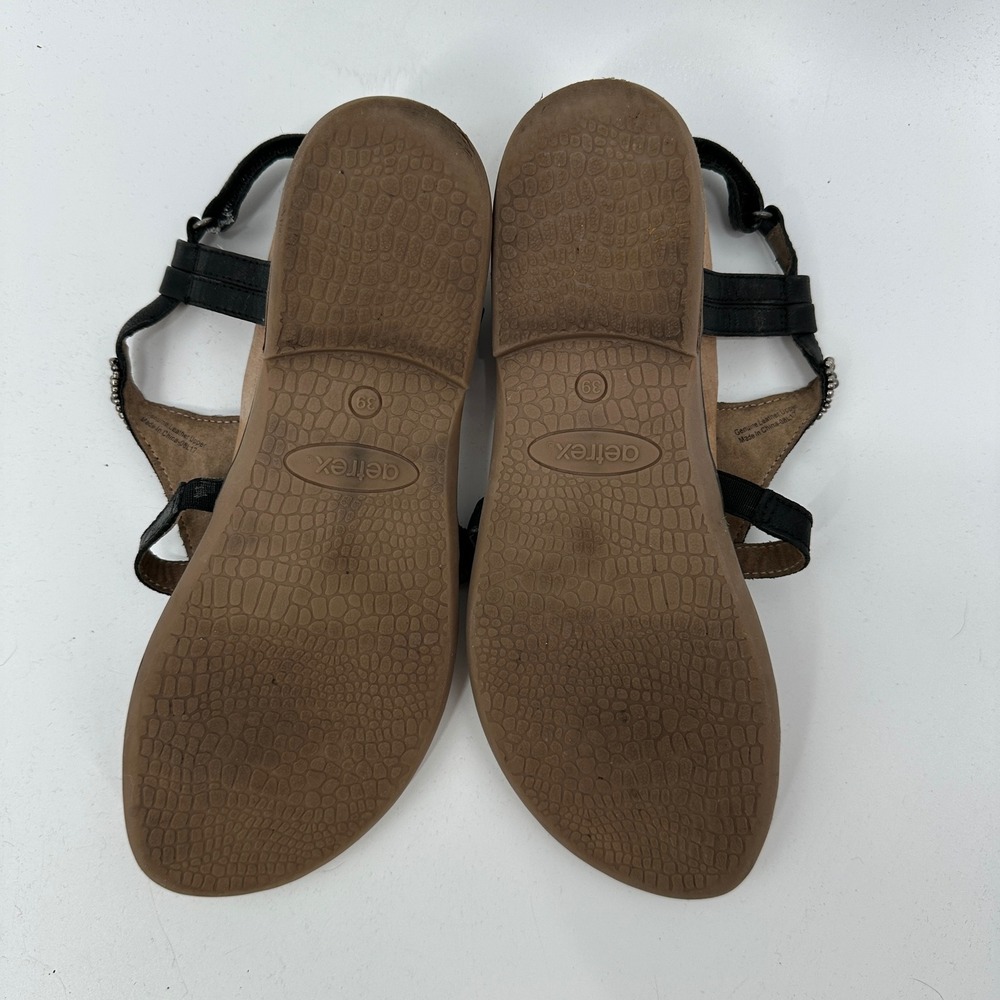Aetrex Jillian Black Leather Beaded Thong Sandals Womens 8.5 Orthotic Comfort - Picture 8 of 9